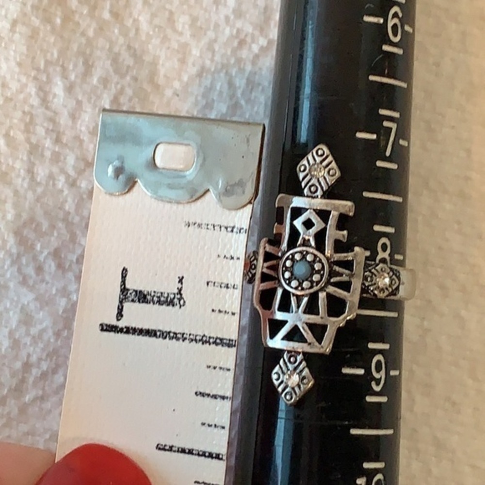 💐5/25 southwestern faux turquoise elegant large silver tone statement - Picture 6 of 7